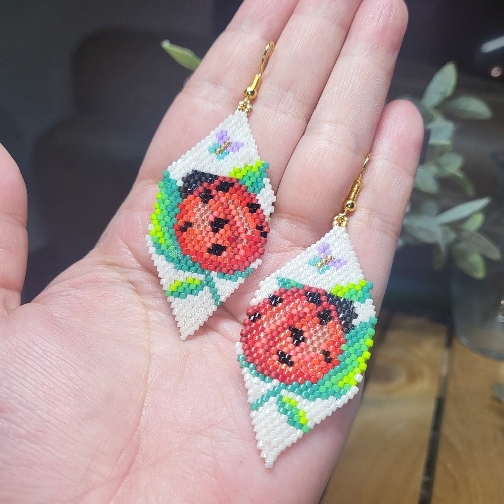 Handmade Beaded LADYBUG Earrings